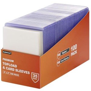 200 Card Sleeves Hard Plastic, Arjiekwei 3"X4" Baseball Card Protectors Hard Plastic, Premium Card Holder for Trading Sports Baseball Football Game Cards (100 Hard Sleeves + 100 Soft Sleeves)
