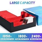 UAONO Card Storage Box for Trading Cards, 1800+ PU Leather Commander Card Deck Case, Magnetic Closure Card Holder Fits for Magic Game Cards(Black&red)