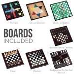 Board Game Set - Deluxe 15 in 1 Tabletop Wood-accented Game Center with Storage Drawer (Checkers, Chess, Chinese Checkers, Parcheesi, TicTacToe, SOlitaire, Snakes and Ladders, Mancala, Backgammon, Poker Dice, Playing Cards, Go Fish, Old Maid, and Dominos)
