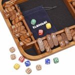 ELONGDI 1-4 Players Shut The Box Dice Game,12" Wooden Board Table Math Games with 12 Dice and Storage Bag for Kids Adults Classic Tabletop Version for Classroom,Home,Party or Pub