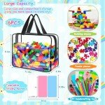 Pydeeirom Toy Storage Bags 6 Packs, Kids Toy Storage Organizer with Zipper and Labels, PVC Clear Bags for Board Games, Books, Puzzles, Building Blocks(Large, Black)