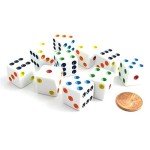 Koplow Games Set of 10 Six Sided D6 16mm Standard Dice White with Multi-Color Pips