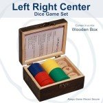 Left Right Center Dice Game Set, 3 1-inch Wood Dice and 48 Thicker Chips in Wooden Storage Box, Portable Travel Dice Games for Family & Friends, Black