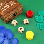 Left Right Center Dice Game Set, Include 3 1-inch Wooden Dices and 48 Pcs Chips in Wooden Box, Easy to Store and Carry Around for Travel