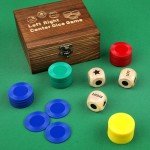 Left Right Center Dice Game Set, Include 3 1-inch Wooden Dices and 48 Pcs Chips in Wooden Box, Easy to Store and Carry Around for Travel