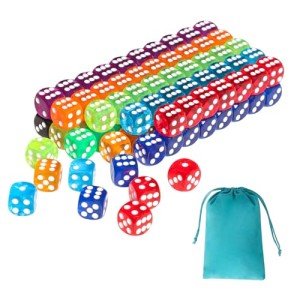 100 Pieces 16mm Colored Dice Set, Bulk Dice in 10 Translucent Colors with a Blue Drawstring Storage Bag, 6 Sided Dice for Board Games