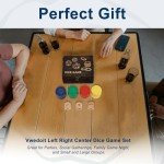 Left Right Center Dice Game Set, 3 1-inch Wood Dice and 48 Thicker Chips in Wooden Storage Box, Portable Travel Dice Games for Family & Friends, Black