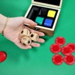 Left Right Center Dice Game Set, Include 3 1-inch Wooden Dices and 48 Pcs Chips in Wooden Box, Easy to Store and Carry Around for Travel
