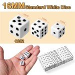 100 Pieces White Dice Set, 16MM Standard Game Dices, Opaque Six-Sided Dice with Pouch, Black Dot Bulk White Dice for Group Event, Board Games, Classroom Math