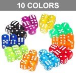100 Pieces 16mm Colored Dice Set, Bulk Dice in 10 Translucent Colors with a Blue Drawstring Storage Bag, 6 Sided Dice for Board Games