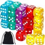 TecUnite 6-Sided Game Dice Sets 30 Pieces 14 mm Translucent Polyhedral Dice Set with Black Pouch for Table Games and Teaching, 5 Colors
