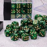 36 of Pack 12MM 6 Sided Mini Dice Set,Pearl Pattern Game Dice Set, 6 Sided Standard Dices for Yahtzee, Bunco or Teaching Math,with Portable Plastic Box(Green Pearl)