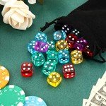 TecUnite 6-Sided Game Dice Sets 30 Pieces 14 mm Translucent Polyhedral Dice Set with Black Pouch for Table Games and Teaching, 5 Colors