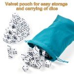 100 Pieces White Dice Set, 16MM Standard Game Dices, Opaque Six-Sided Dice with Pouch, Black Dot Bulk White Dice for Group Event, Board Games, Classroom Math