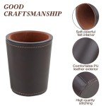 RERIVER Felt-Lined PU Leather Dice Cup Set, 6 Quiet Dice Shaker Cups with 36 Dices for Bar Party Yahtzee Farkle Dice Games, Coffee
