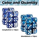 24 Pieces 16mm Marble 6 Sided Dice Round Corner D6 Dice Set Card Game Dice for MTG DND Tenzi Farkle Yahtzee Bunco or Math Learning