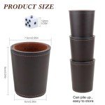 RERIVER Felt-Lined PU Leather Dice Cup Set, 6 Quiet Dice Shaker Cups with 36 Dices for Bar Party Yahtzee Farkle Dice Games, Coffee