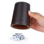 RERIVER Felt-Lined PU Leather Dice Cup Set, 6 Quiet Dice Shaker Cups with 36 Dices for Bar Party Yahtzee Farkle Dice Games, Coffee