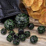 AUSTOR 15 Pieces Complete Polyhedral Dice Set D3-D100 Game Dice Set with a Leather Drawstring Storage Bag for Role Playing Table Games(Black & Green)