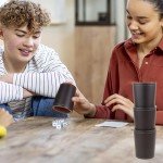 RERIVER Felt-Lined PU Leather Dice Cup Set, 6 Quiet Dice Shaker Cups with 36 Dices for Bar Party Yahtzee Farkle Dice Games, Coffee