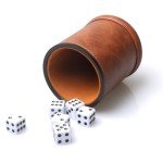 RERIVER Brown PU Leather Dice Cup Set, Felt Lined Dice Shaker with 6 Dice for Liars Farkle Yahtzee Game
