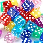 Yinsun 40 Pieces 16mm Dice Set 6 Sided Standard Game Dice Set for Board Game, Teaching Math - Square Dice, 8 Translucent Colors