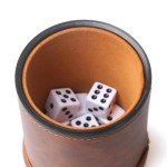RERIVER Brown PU Leather Dice Cup Set, Felt Lined Dice Shaker with 6 Dice for Liars Farkle Yahtzee Game