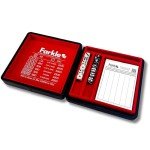 Luck Lab Farkle Dice Tray and Storage Case - Includes Embedded Scoring Combinations, 2 Sets of 6 Pearl Dice, 40 Sheet Score Pad and Pen Holder for The Classic Family Game (Red)