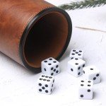 RERIVER Brown PU Leather Dice Cup Set, Felt Lined Dice Shaker with 6 Dice for Liars Farkle Yahtzee Game