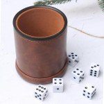 RERIVER Brown PU Leather Dice Cup Set, Felt Lined Dice Shaker with 6 Dice for Liars Farkle Yahtzee Game