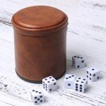 RERIVER Brown PU Leather Dice Cup Set, Felt Lined Dice Shaker with 6 Dice for Liars Farkle Yahtzee Game