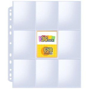 Fabmaker 36pack Trading Card Sleeve, Holds 648 Cards, 9 Pocket Card Sleeves Binder Sheets for 3 Ring Binder, 11 Holes Trading Card Binder Sleeves Fit for MTG, Baseball, Game, Business Cards, Coupon