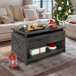 DWVO Board Game Table Living Room: 3-in-1 Game & Puzzle Table with Play Mat, 4 Drawers, Power Outlet, Removable Top (Dark Oak)