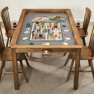 Board Game Table with Removable Table Top, Seats 4 to 6 Players with 4ft-9in x 2ft-9in Play Area, Includes Play Mat and Detachable Cup Holders, Minimal Assembly Required (Warm Walnut)