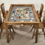 Board Game Table with Removable Table Top, Seats 4 to 6 Players with 4ft-9in x 2ft-9in Play Area, Includes Play Mat and Detachable Cup Holders, Minimal Assembly Required (Warm Walnut)