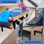 SereneLife 48" 6-in-1 Multi Game Table, Full-Size Indoor and Outdoor Arcade Sports Table with Pool, Air Hockey, Foosball, Basketball, Table Tennis, Dining Table, for Family, Kids, Adults