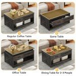 DWVO Board Game Table Living Room: 3-in-1 Game & Puzzle Table with Play Mat, 4 Drawers, Power Outlet, Removable Top (Dark Oak)