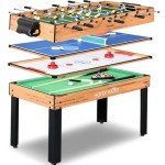 SereneLife 4 in 1 Multi Game Table, 48" All in One Sports Arcade Games with Accessories, Ping Pong, Hockey, Pool Billiards, Soccer Foosball, for Indoor and Outdoor, Family, Kids and Adults