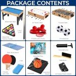 SereneLife 48" 6-in-1 Multi Game Table, Full-Size Indoor and Outdoor Arcade Sports Table with Pool, Air Hockey, Foosball, Basketball, Table Tennis, Dining Table, for Family, Kids, Adults