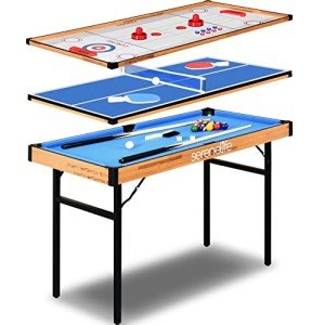 SereneLife 4 in 1 Multi Game Table, 4’x2’ Folding Portable Sports Arcade Games with Accessories, Ping Pong, Air Hockey, Pool Billiards, and Shuffleboard, for Indoor, Outdoor, All Ages