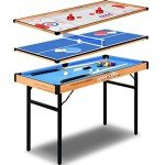 SereneLife 4 in 1 Multi Game Table, 4’x2’ Folding Portable Sports Arcade Games with Accessories, Ping Pong, Air Hockey, Pool Billiards, and Shuffleboard, for Indoor, Outdoor, All Ages