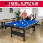 GoSports Full Size 8 ft x 4.2 ft Billiards Game Table - Foldable Design, Includes Full Set of Pool Balls, 2 Cue Sticks, Chalk, and Felt Brush - Blue