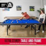 GoSports Full Size 8 ft x 4.2 ft Billiards Game Table - Foldable Design, Includes Full Set of Pool Balls, 2 Cue Sticks, Chalk, and Felt Brush - Blue