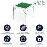 Flash Furniture Silas 34.5" Square Folding Card Table with Felt Green Surface and Cup Holders, Portable Folding Game Table for 4 Players, White/Green