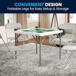 Flash Furniture Silas 34.5" Square Folding Card Table with Felt Green Surface and Cup Holders, Portable Folding Game Table for 4 Players, White/Green