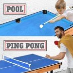 SereneLife 4 in 1 Multi Game Table, 4’x2’ Folding Portable Sports Arcade Games with Accessories, Ping Pong, Air Hockey, Pool Billiards, and Shuffleboard, for Indoor, Outdoor, All Ages
