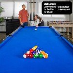GoSports Full Size 8 ft x 4.2 ft Billiards Game Table - Foldable Design, Includes Full Set of Pool Balls, 2 Cue Sticks, Chalk, and Felt Brush - Blue