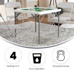 Flash Furniture Silas 34.5" Square Folding Card Table with Felt Green Surface and Cup Holders, Portable Folding Game Table for 4 Players, White/Green