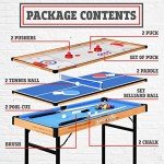 SereneLife 4 in 1 Multi Game Table, 4’x2’ Folding Portable Sports Arcade Games with Accessories, Ping Pong, Air Hockey, Pool Billiards, and Shuffleboard, for Indoor, Outdoor, All Ages
