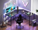 Casaottima L Shaped Gaming Desk, Corner Desk Gaming Table for Home Office, Computer Desk Sturdy Writing Workstation for Small Space, Easy to Assemble, 51 inch, Carbon Fiber Surface, Black